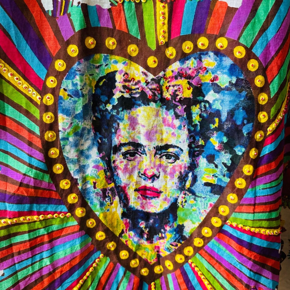 Beatnik Philosophy Frida Kahlo Sacred Heart Cotton Shirt Dress Multi Color M/L - Picture 6 of 7